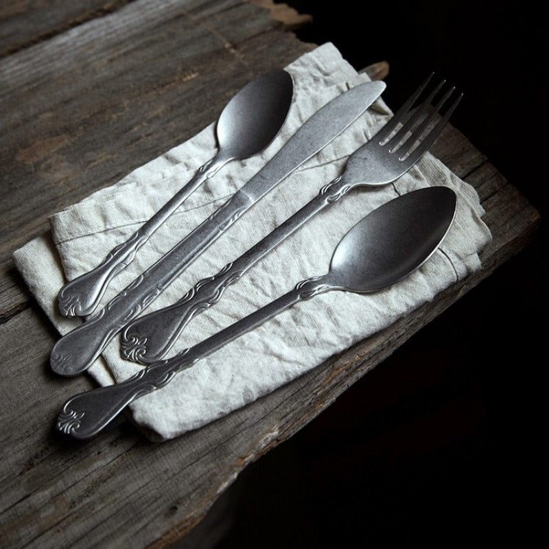 Astraea Vintage Matte 4-Piece Flatware Set for Eclectic European Dining - OpalDwell
