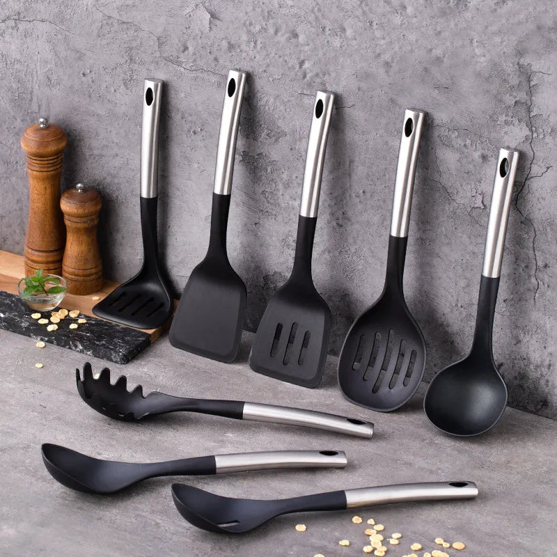 Stainless Steel Kitchen Utensil Set with Nylon Heads - OpalDwell