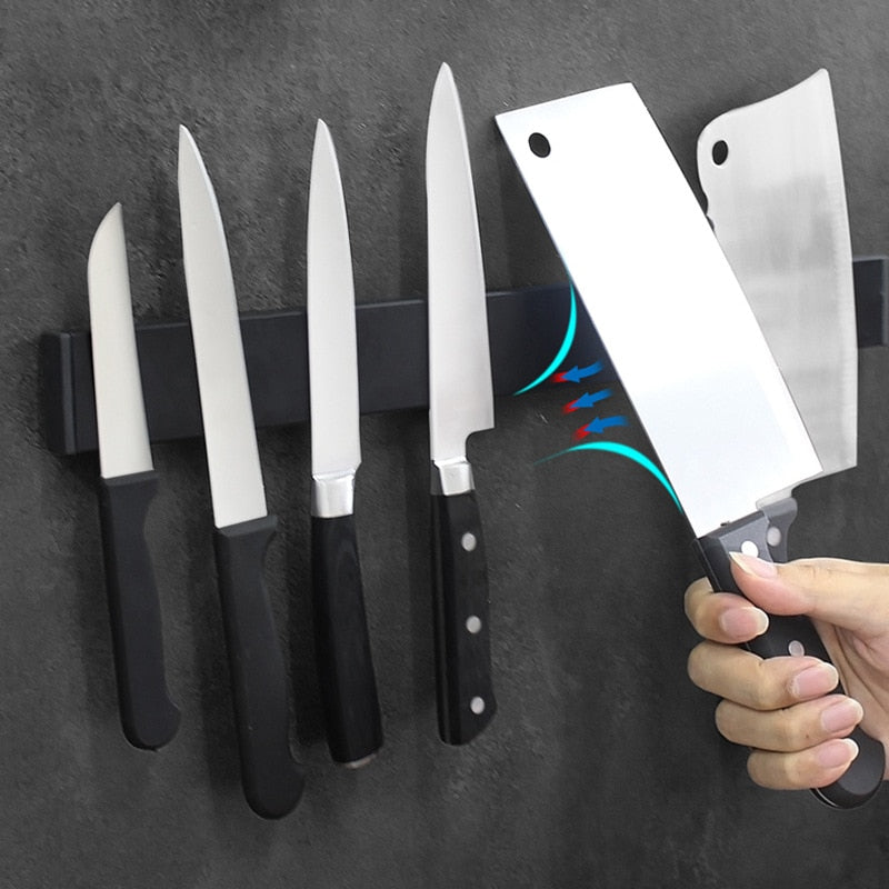 NoirGrip Wall-Mount Magnetic Knife Rack Stainless Steel - OpalDwell