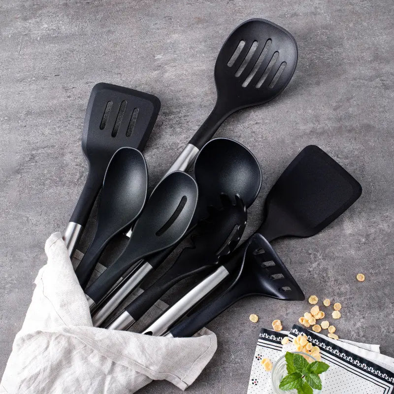 Stainless Steel Kitchen Utensil Set with Nylon Heads - OpalDwell