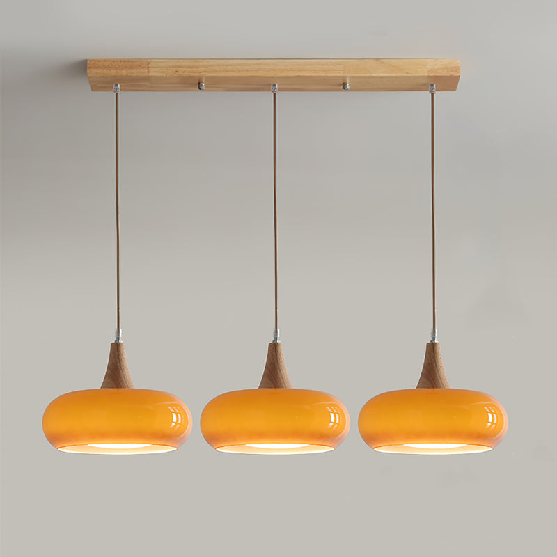 Eloria Amber Glass Wood Pendant Light For Kitchen And Dining - OpalDwell