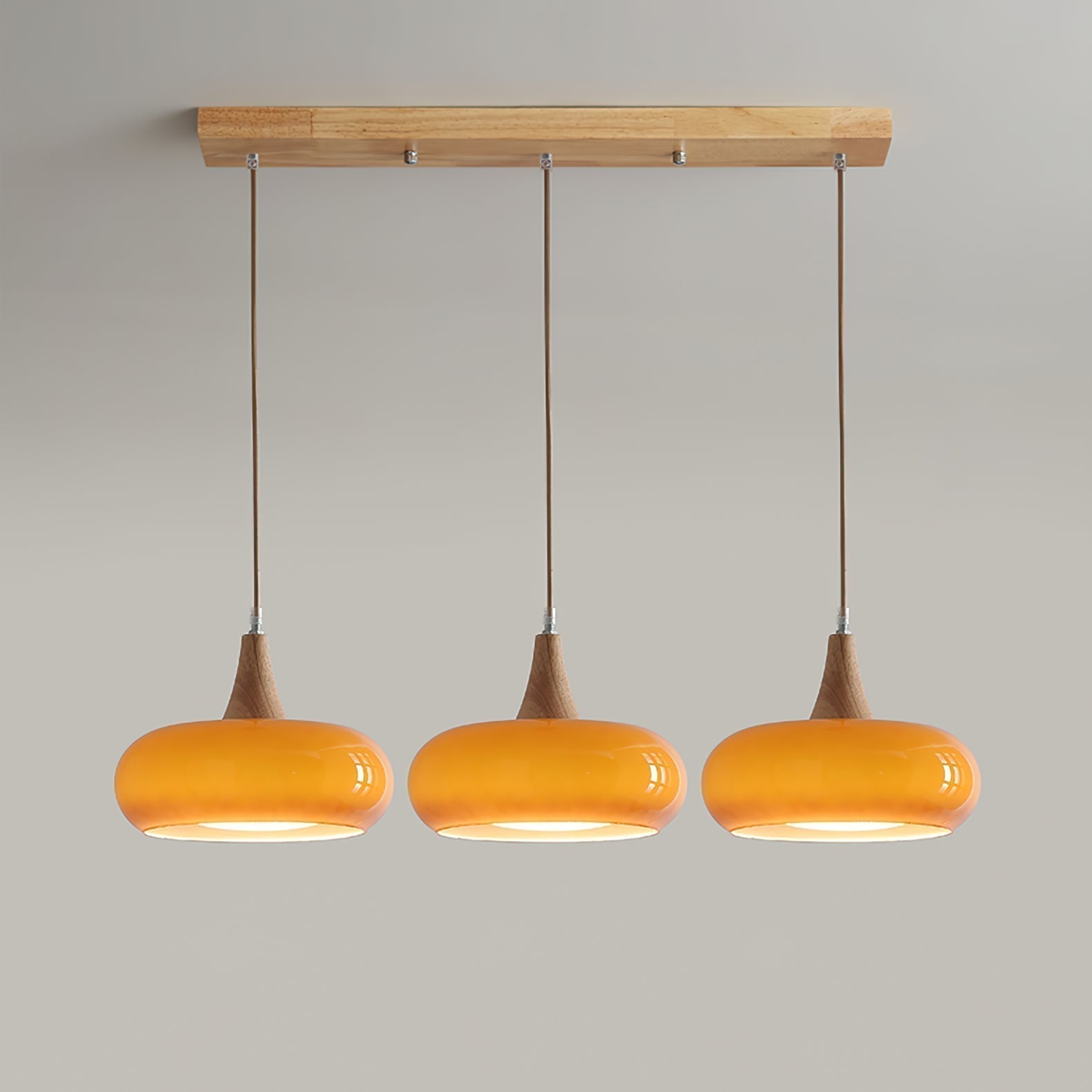 Eloria Amber Glass Wood Pendant Light For Kitchen And Dining - OpalDwell