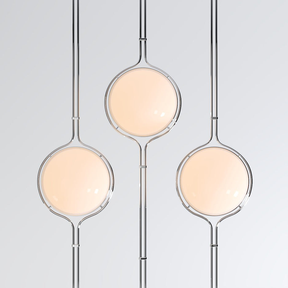 LumaCrest Floor To Ceiling Lamp With Beige Half Globes Modern Metal Frame - OpalDwell