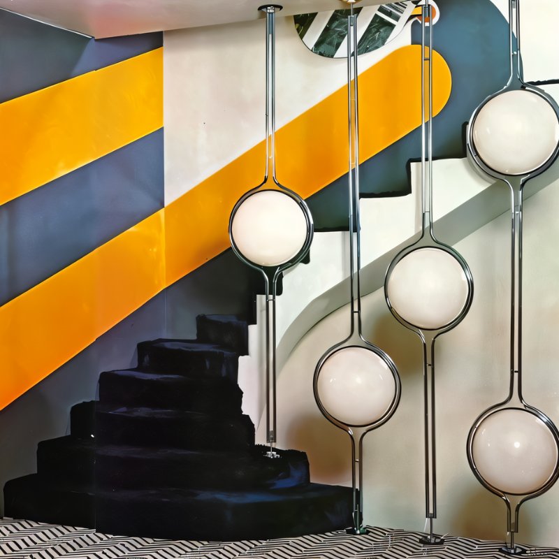 AstraLume Floor-to-Ceiling Lamp with Beige Half-Globes - OpalDwell