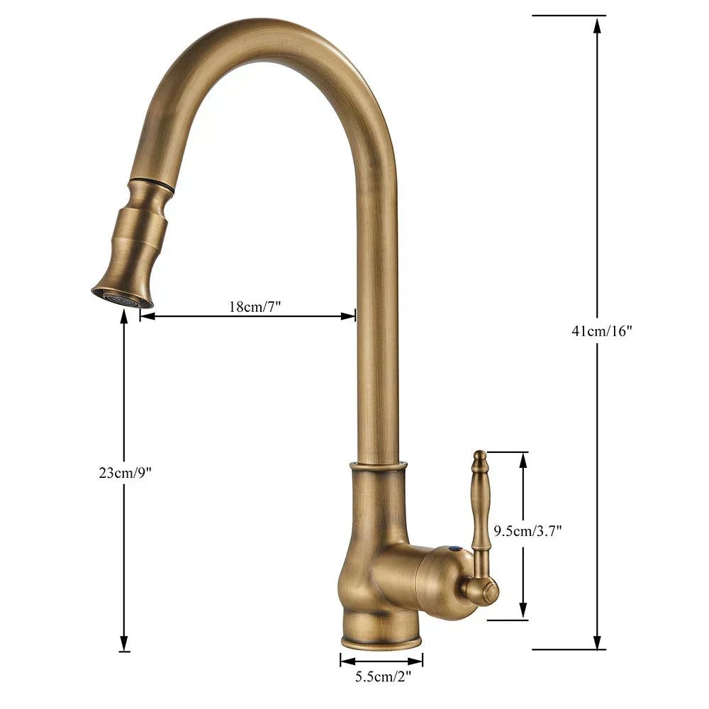 Norelle Antique Brass Swivel Kitchen Faucet With Black OpalDwell