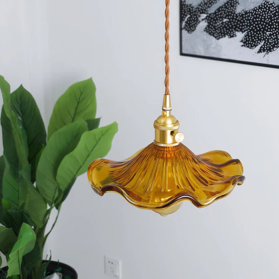 Liora Hibiscus Glass Pendant Light With Scalloped Shade OpalDwell