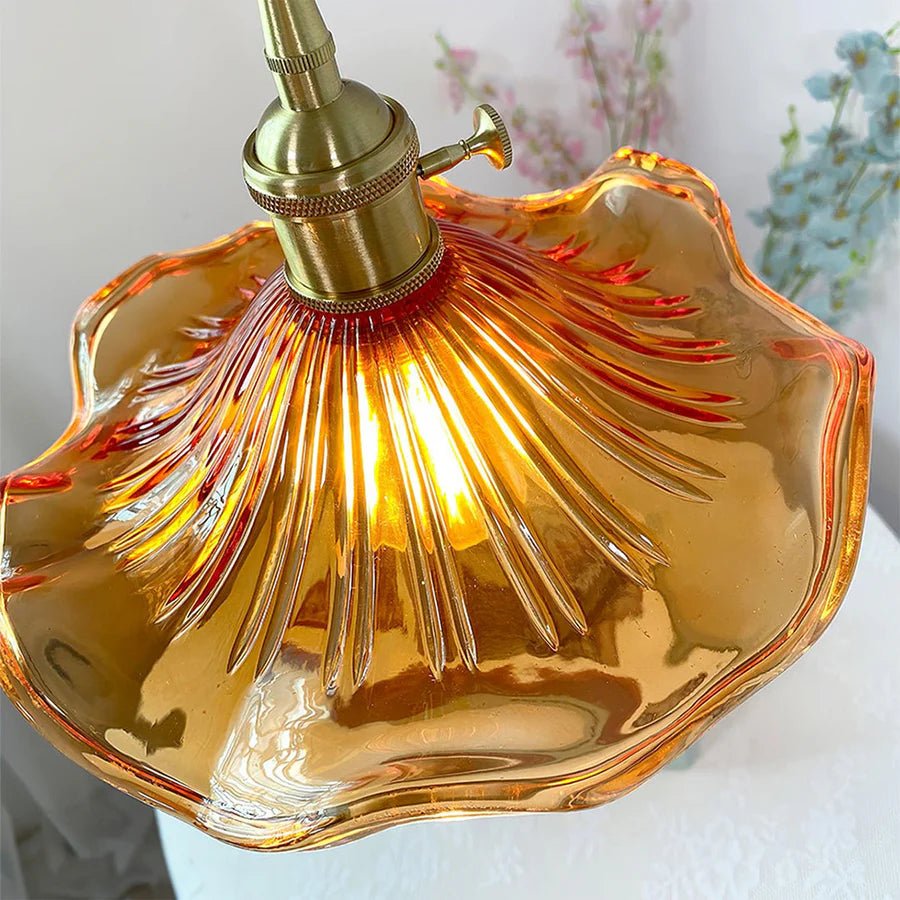 Liora Hibiscus Glass Pendant Light With Scalloped Shade OpalDwell