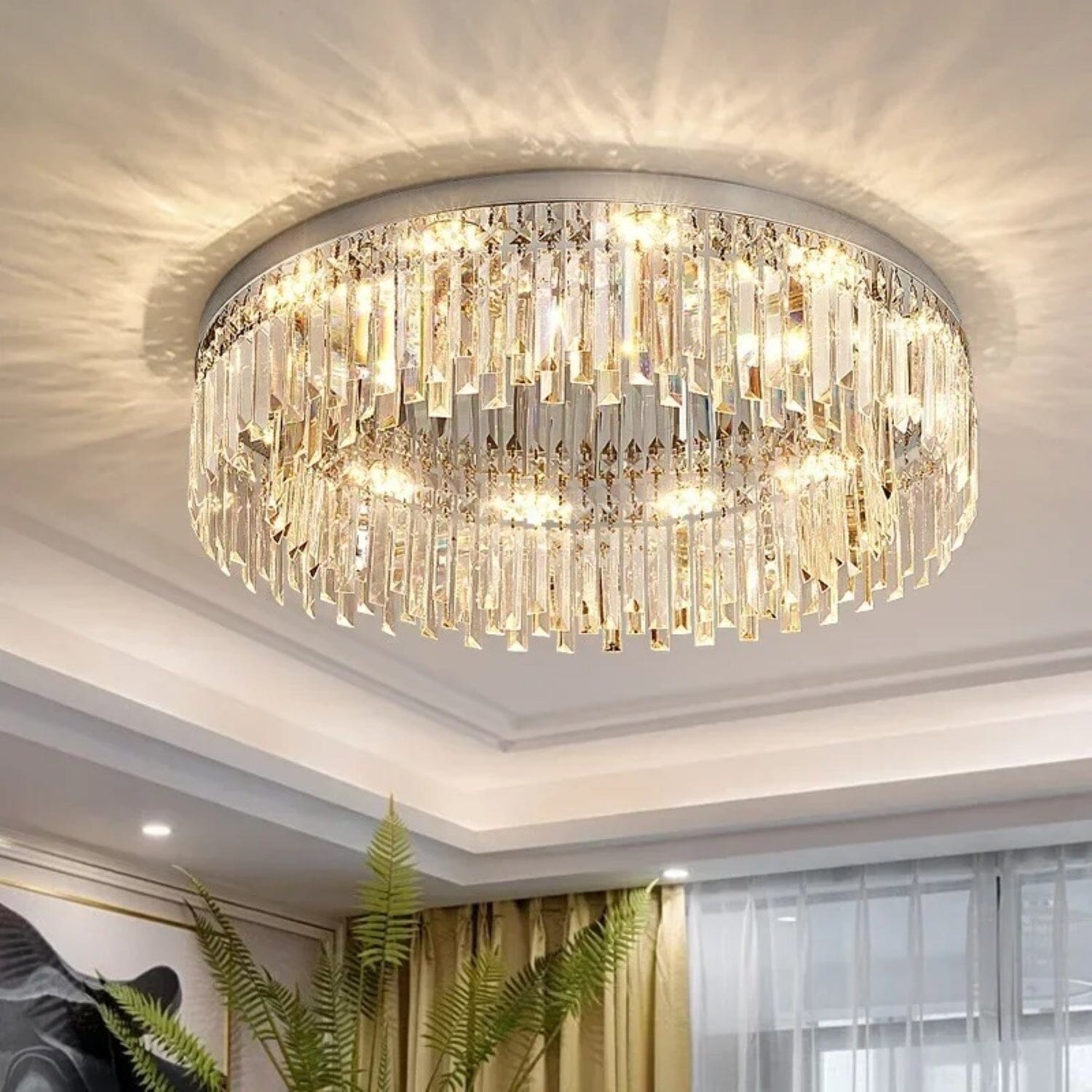 Aurelia Crystal Elegant Dimmable Irregular Flush Mount Ceiling Light OpalDwell