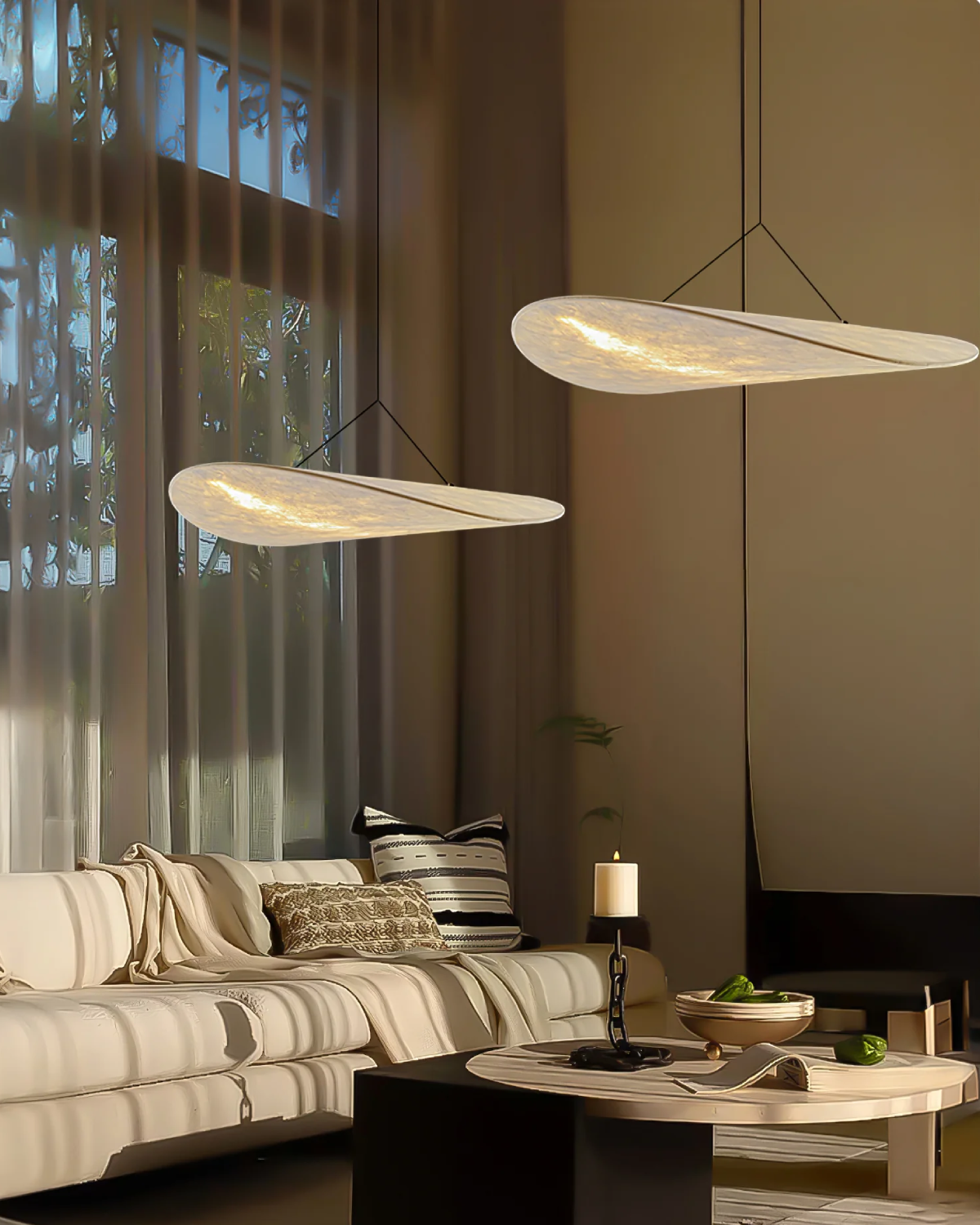 NovaLume Japandi Table Lamp With Wood Base In Potato Chip Style - OpalDwell
