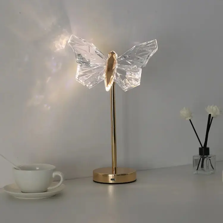 Luminara Crystal Butterfly LED Table Lamp For Bedroom In Iron And Acrylic - OpalDwell