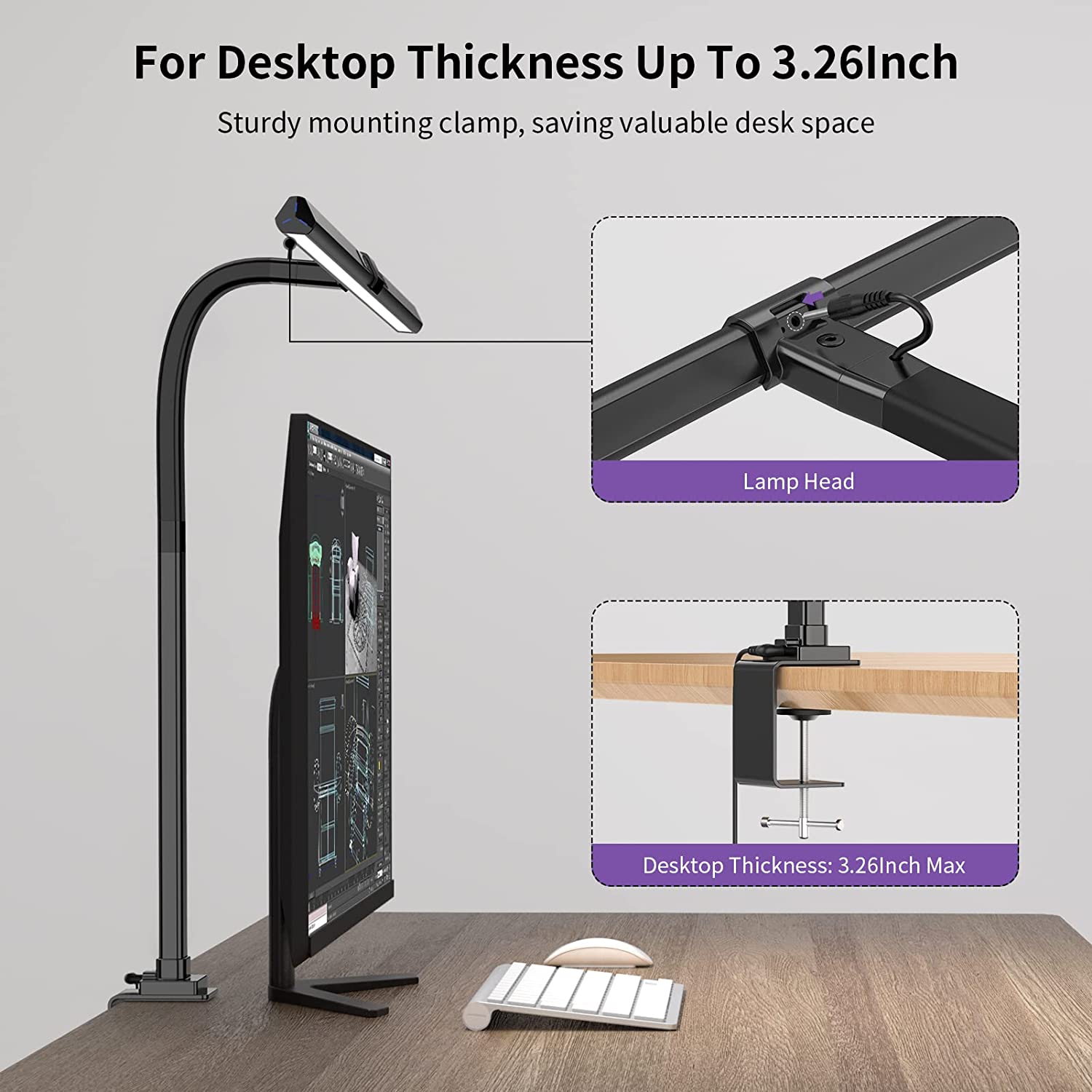 AeroClip LED Desk Lamp for Modern Home Office With Adjustabl e Light Bar - OpalDwell
