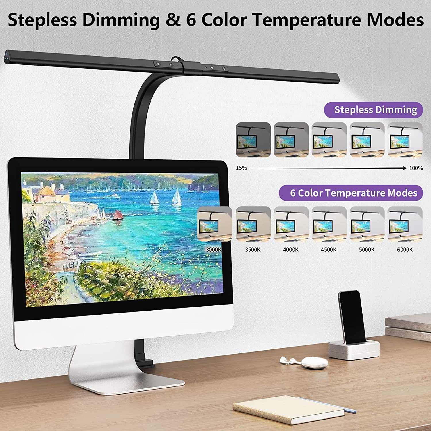 AeroClip LED Desk Lamp for Modern Home Office With Adjustabl e Light Bar - OpalDwell