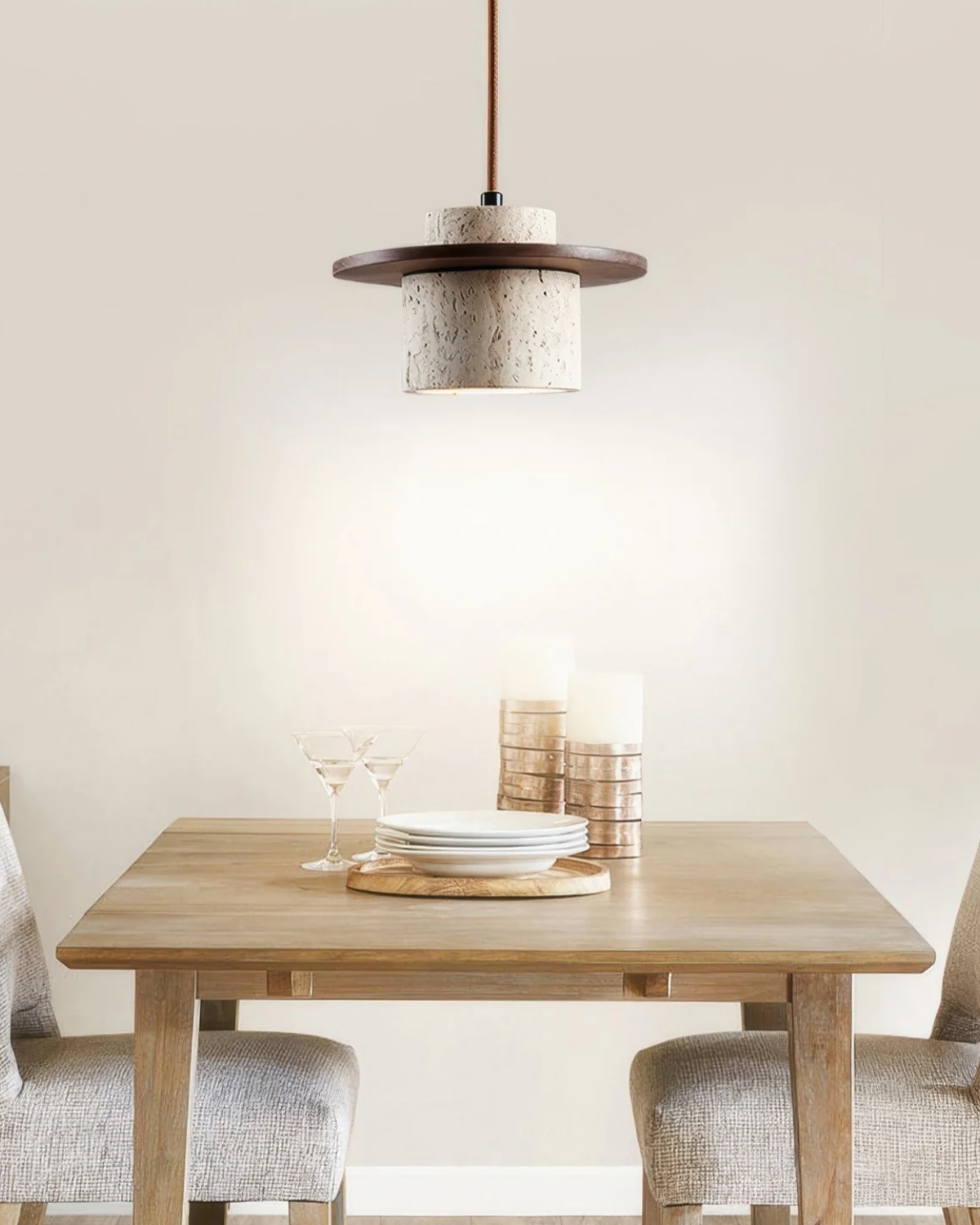 Terryn Pendant Light Travertine And Walnut Natural Glow - OpalDwell