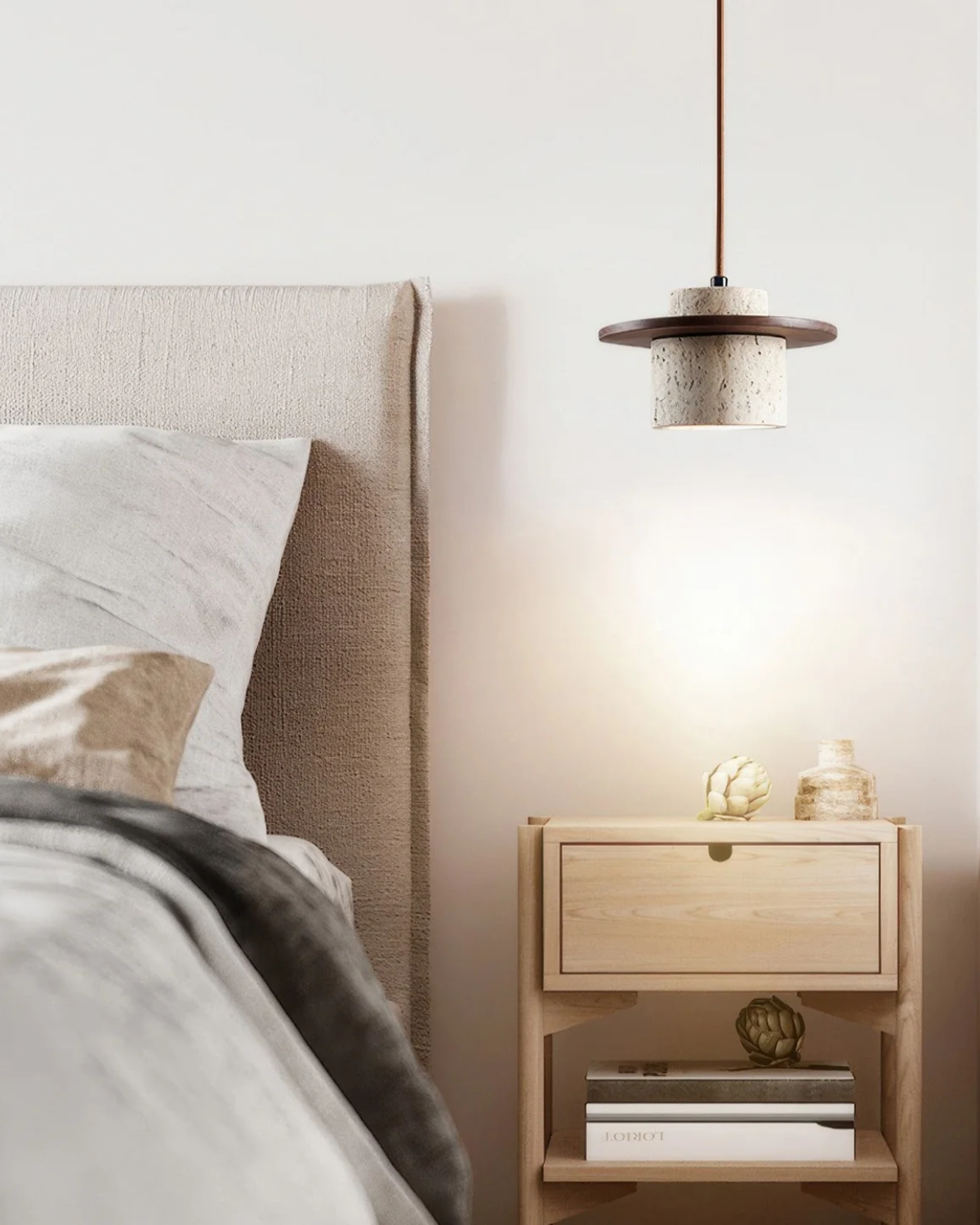 Terryn Pendant Light Travertine And Walnut Natural Glow - OpalDwell