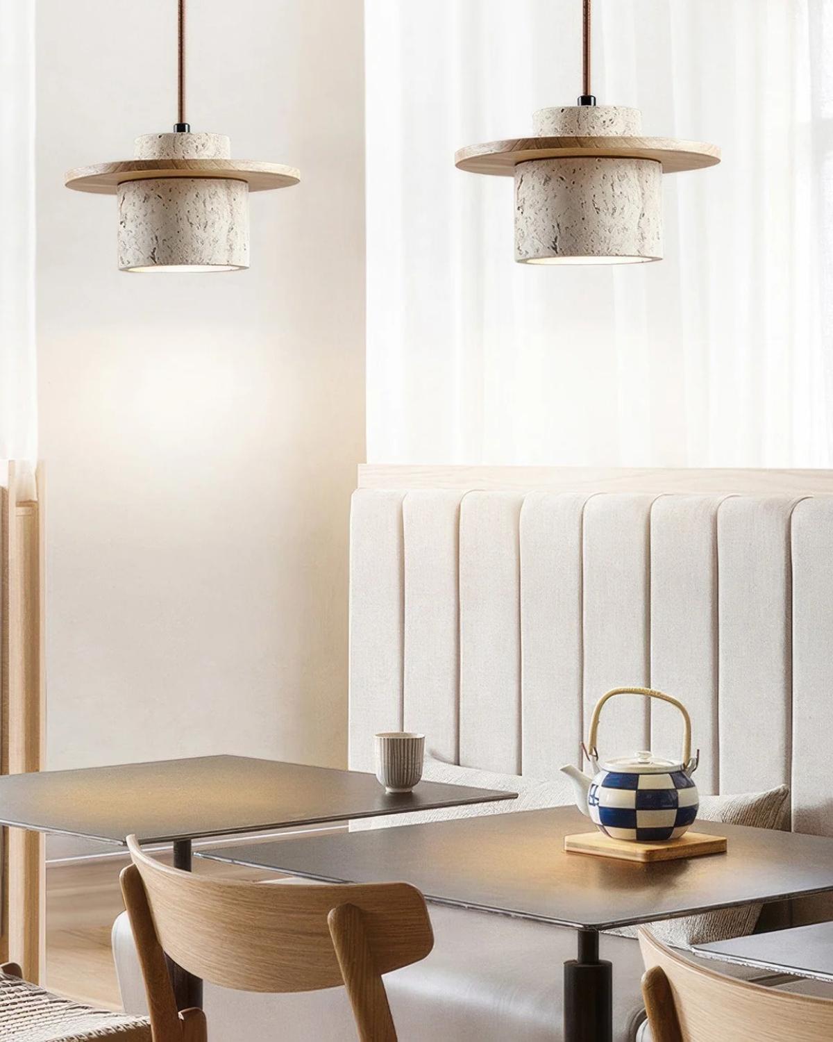Terryn Pendant Light Travertine And Walnut Natural Glow - OpalDwell