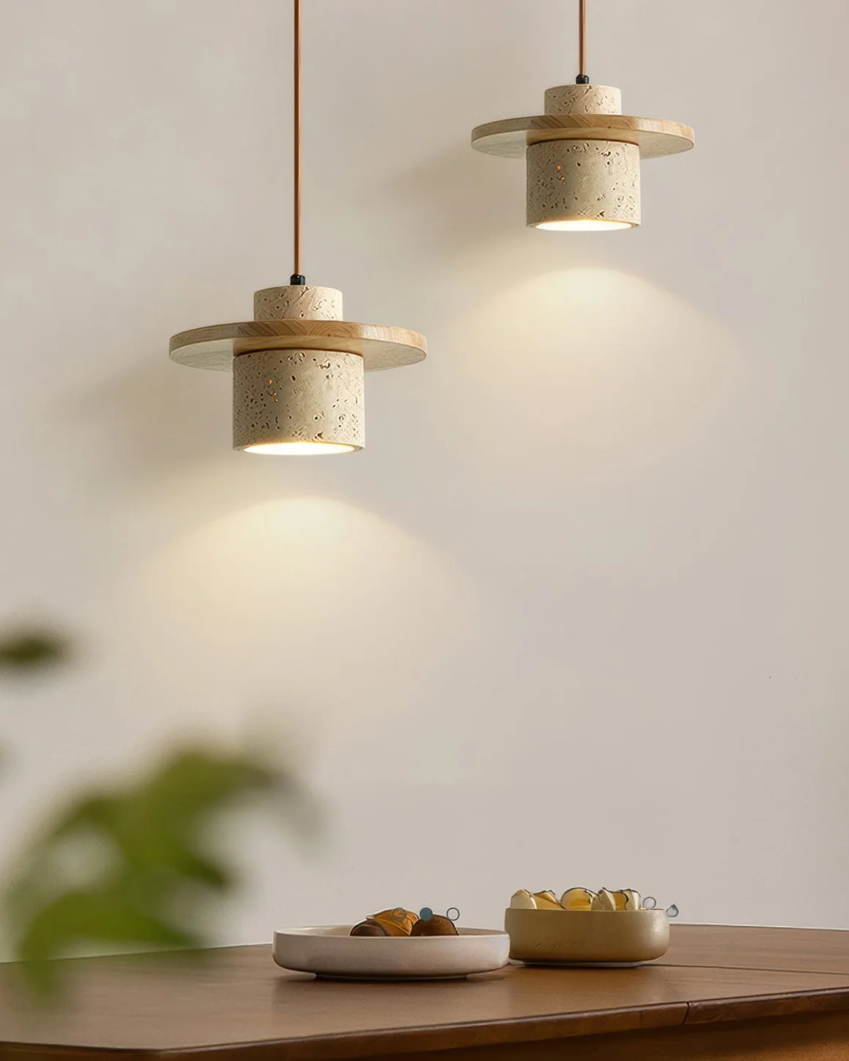 Terryn Pendant Light Travertine And Walnut Natural Glow - OpalDwell