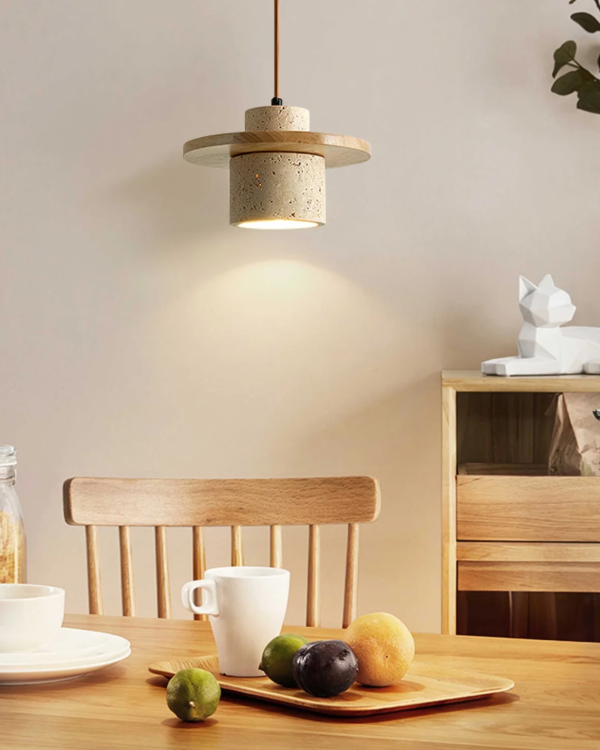 Terryn Pendant Light Travertine And Walnut Natural Glow - OpalDwell