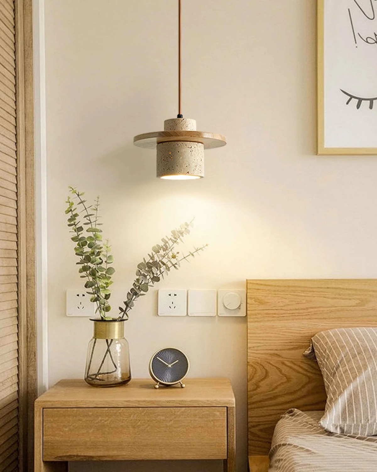 Terryn Pendant Light Travertine And Walnut Natural Glow - OpalDwell