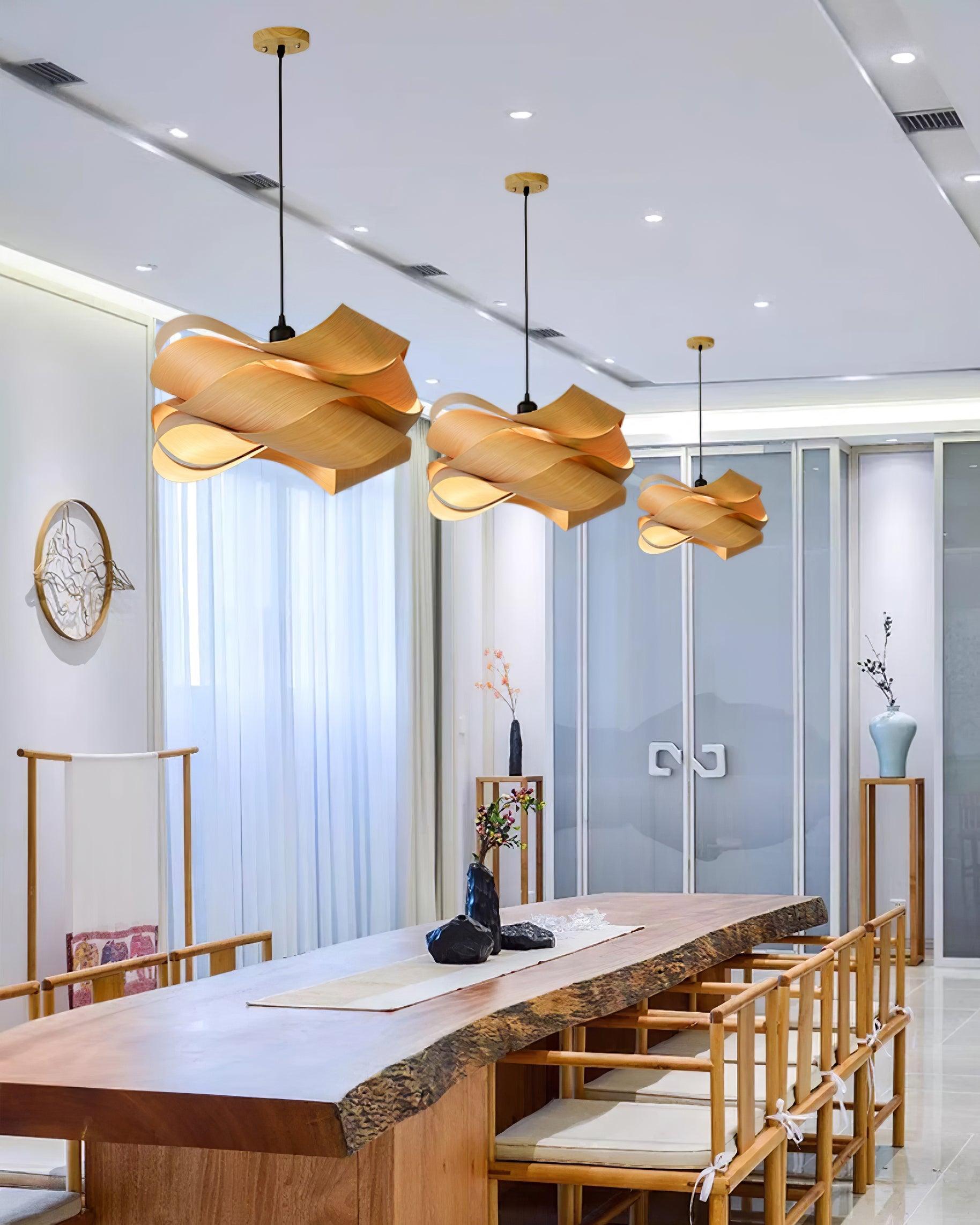 LumaOak Handcrafted Wood Grain Pendant Light for Living - OpalDwell
