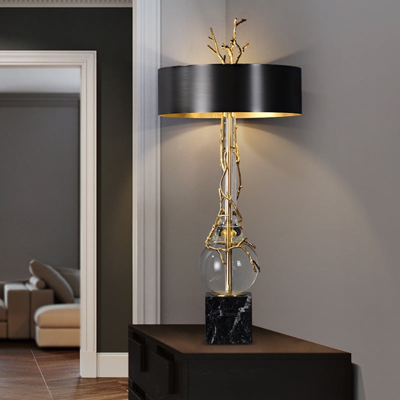 Elegant Marble Base Table Lamp With Black Shade - Modern Designer Lighting - OpalDwell
