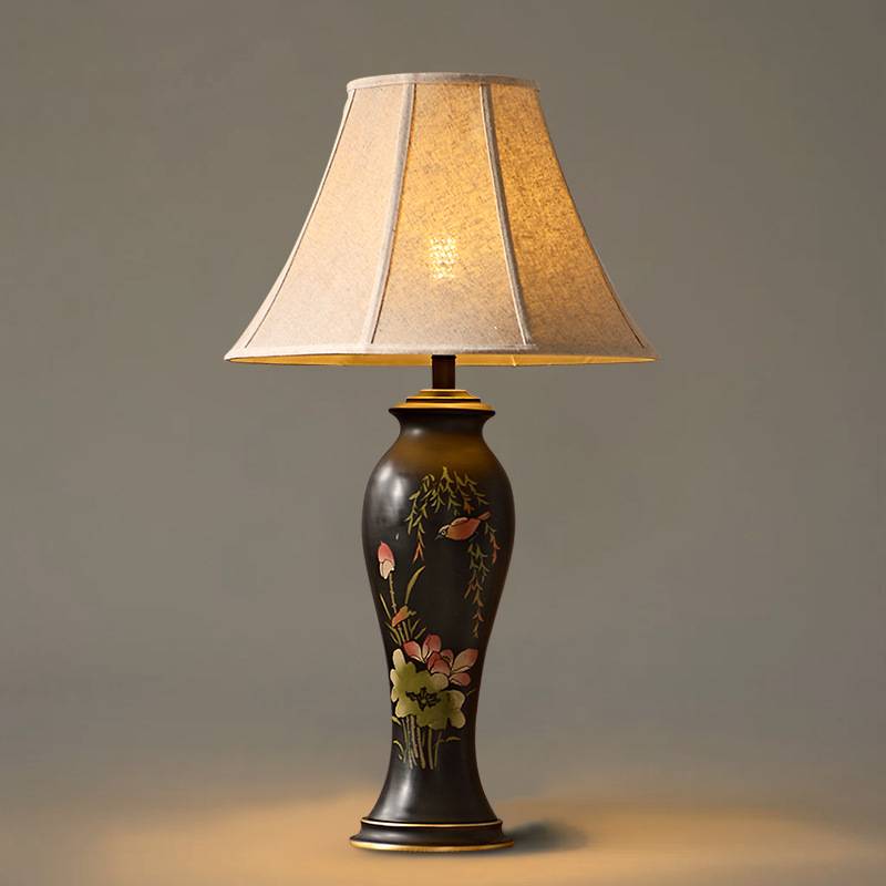 Decorative Tall Table Lamp With Ceramic Body And Floral Artwork - OpalDwell