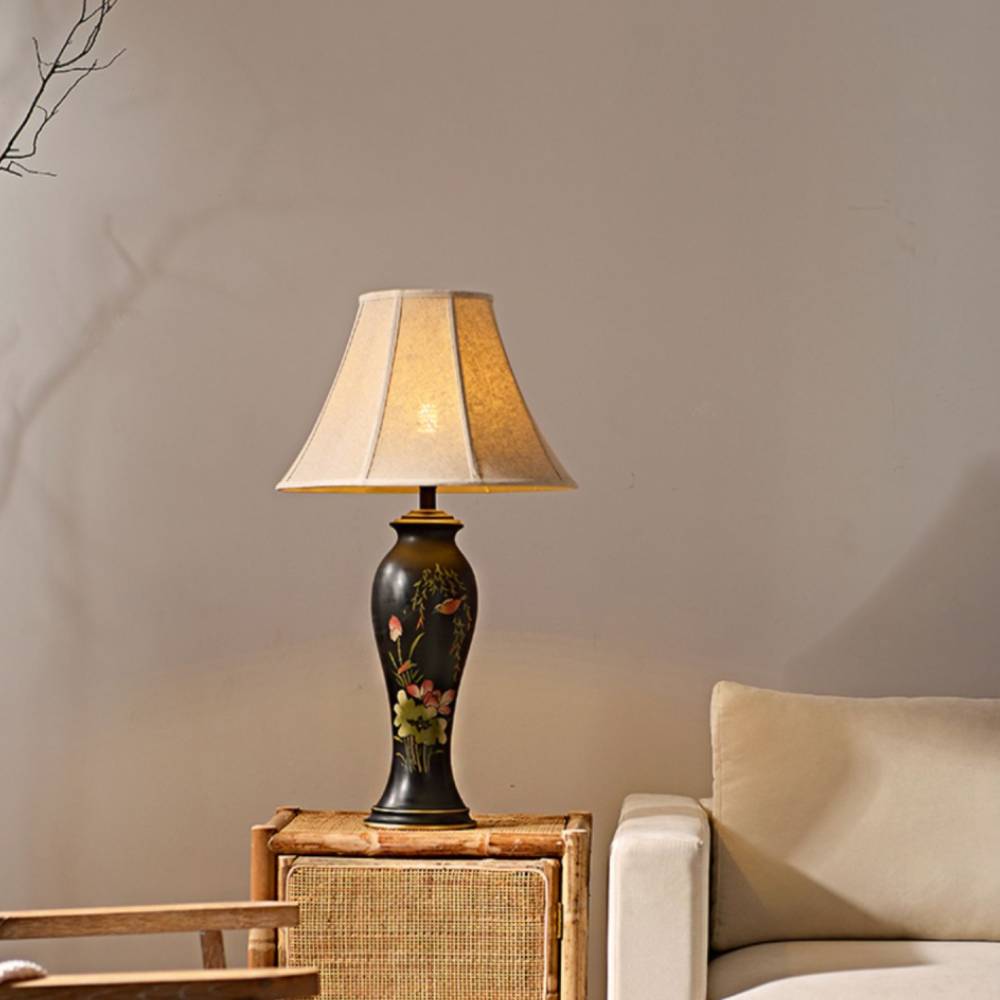 Decorative Tall Table Lamp With Ceramic Body And Floral Artwork - OpalDwell