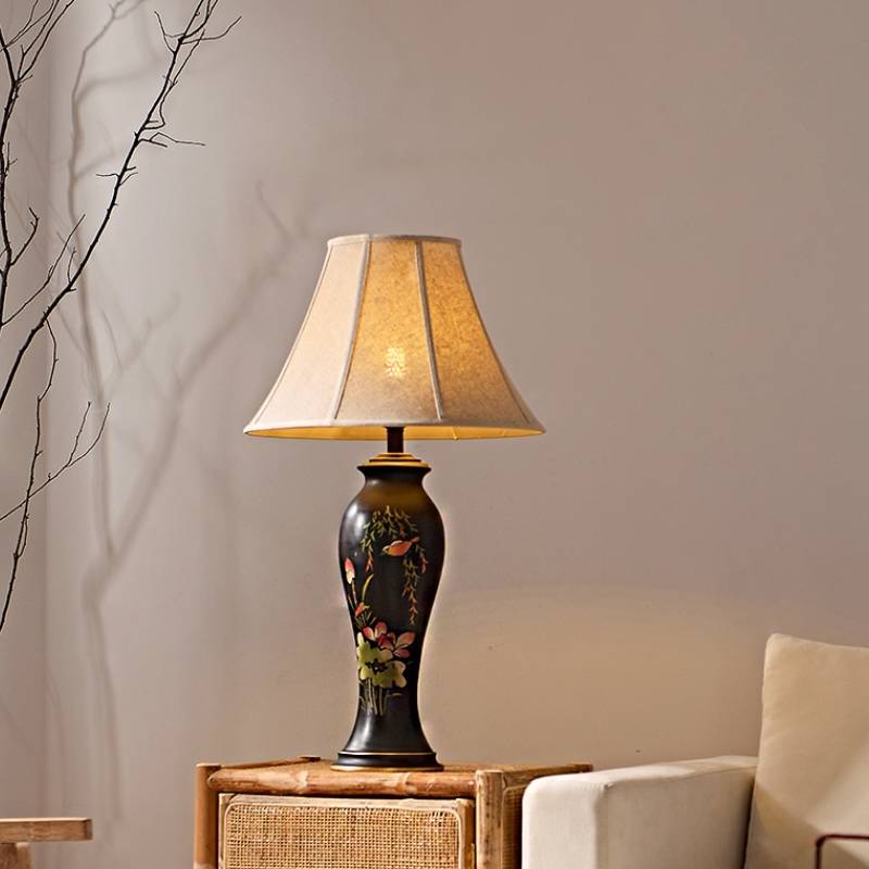 Decorative Tall Table Lamp With Ceramic Body And Floral Artwork - OpalDwell
