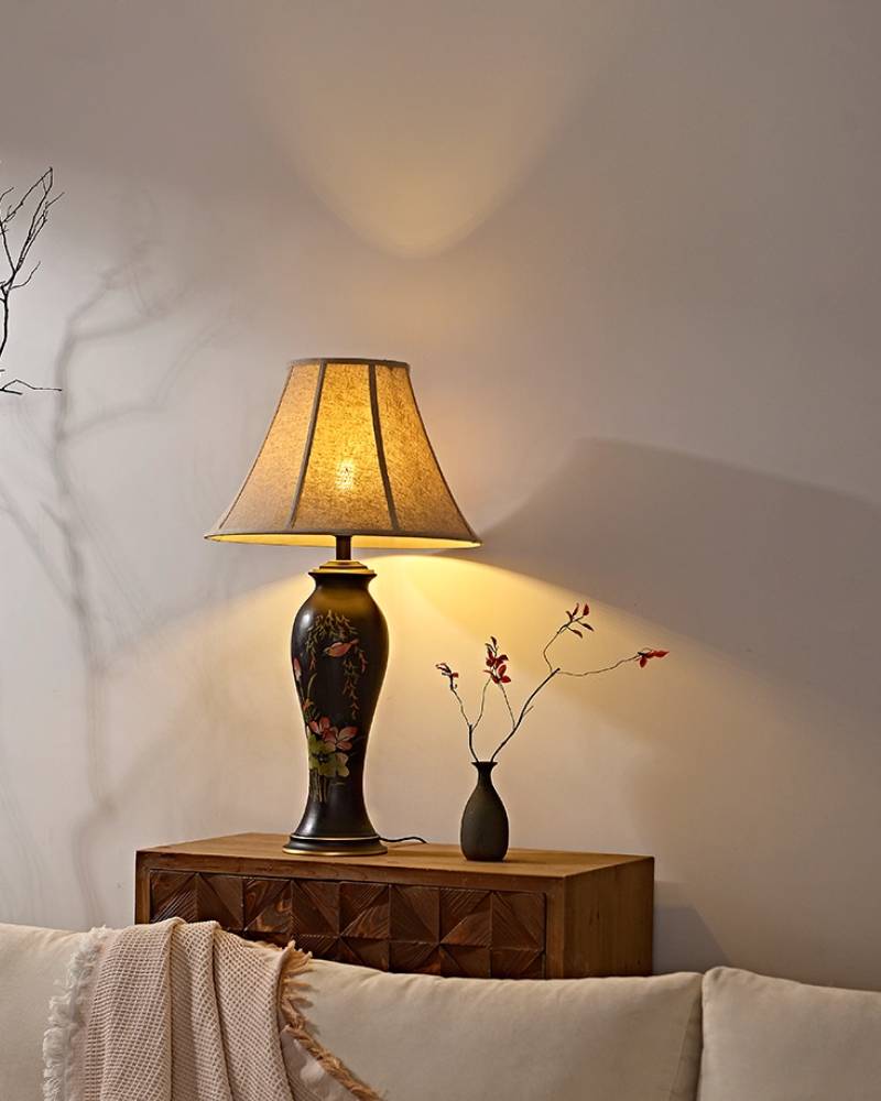 Decorative Tall Table Lamp With Ceramic Body And Floral Artwork - OpalDwell