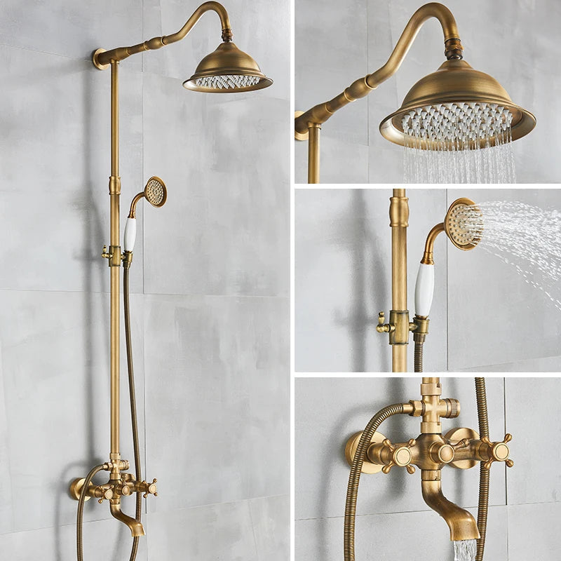 Marlen Classic Antique Brass In-Wall Shower System for Bathroom and Outdoor Use | OpalDwell OpalDwell