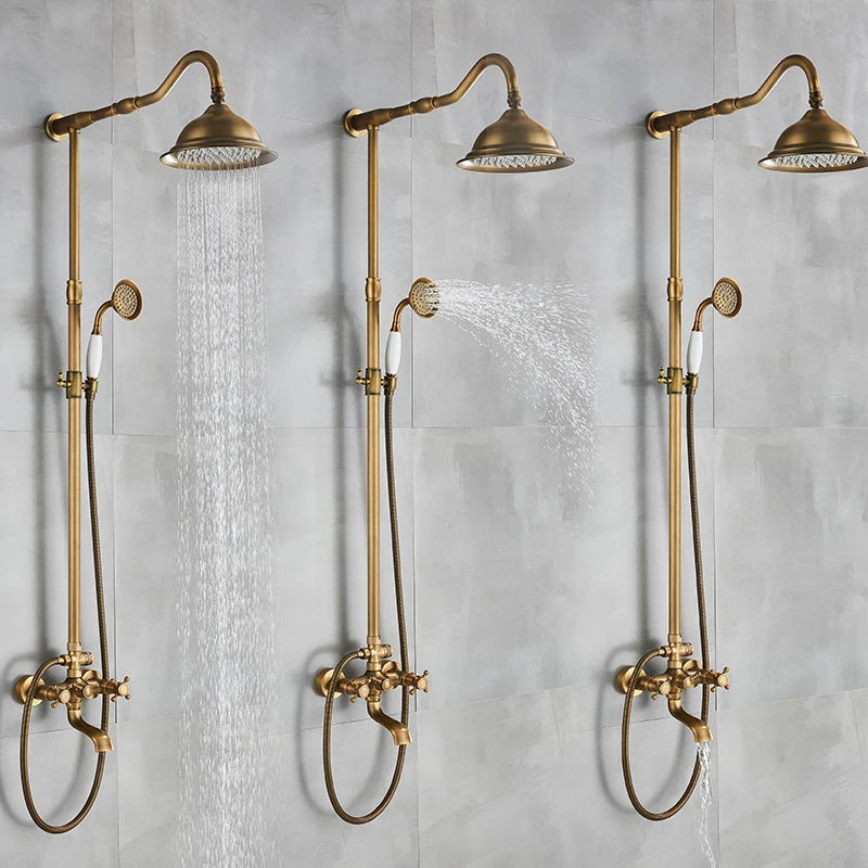 Marlen Classic Antique Brass In-Wall Shower System for Bathroom and Outdoor Use | OpalDwell OpalDwell