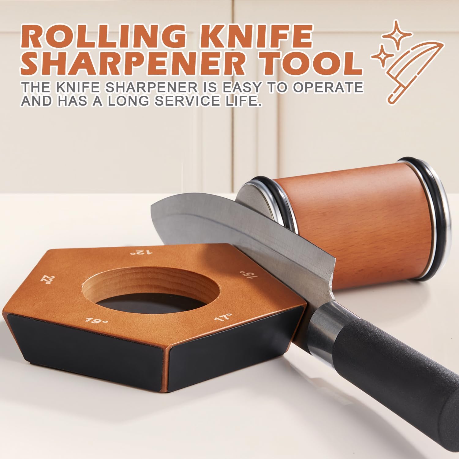 Quellio Edge Diamond Roller Knife Sharpener Pro Wood Base - OpalDwell