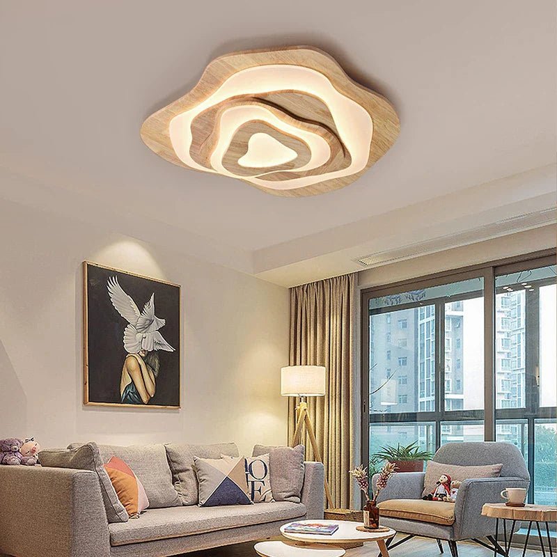 LumenVale Stylish Modern Wood And Metal Flush Mount Ceiling Light OpalDwell
