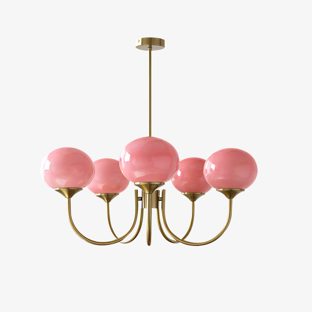Alora Marshmallow Chandelier With Pink Glass Shades - OpalDwell