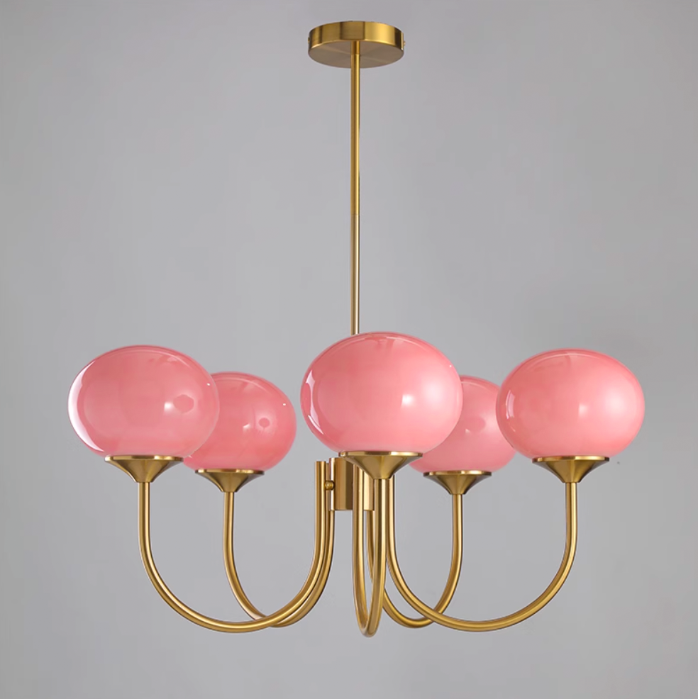 Alora Marshmallow Chandelier With Pink Glass Shades - OpalDwell