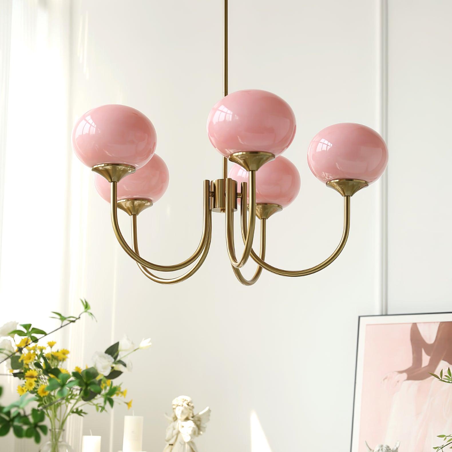 Alora Marshmallow Chandelier With Pink Glass Shades - OpalDwell