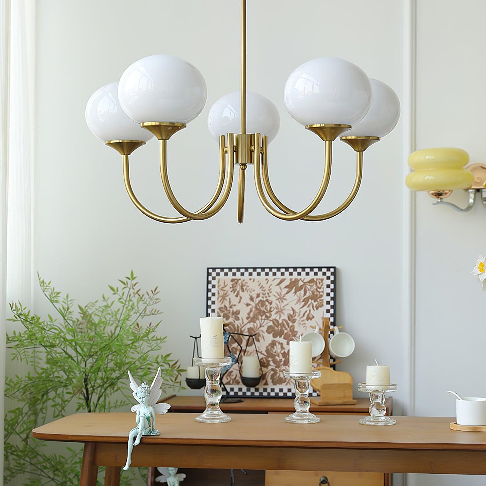 Alora Marshmallow Chandelier With Pink Glass Shades - OpalDwell