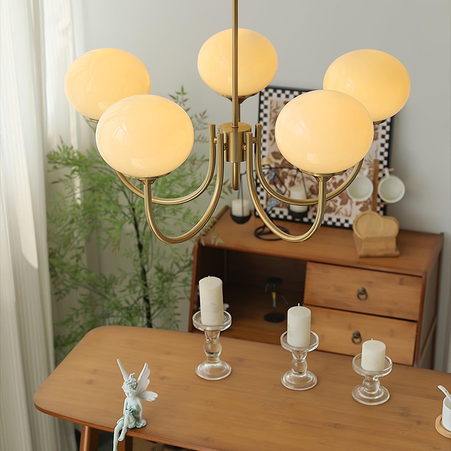 Alora Marshmallow Chandelier With Pink Glass Shades - OpalDwell