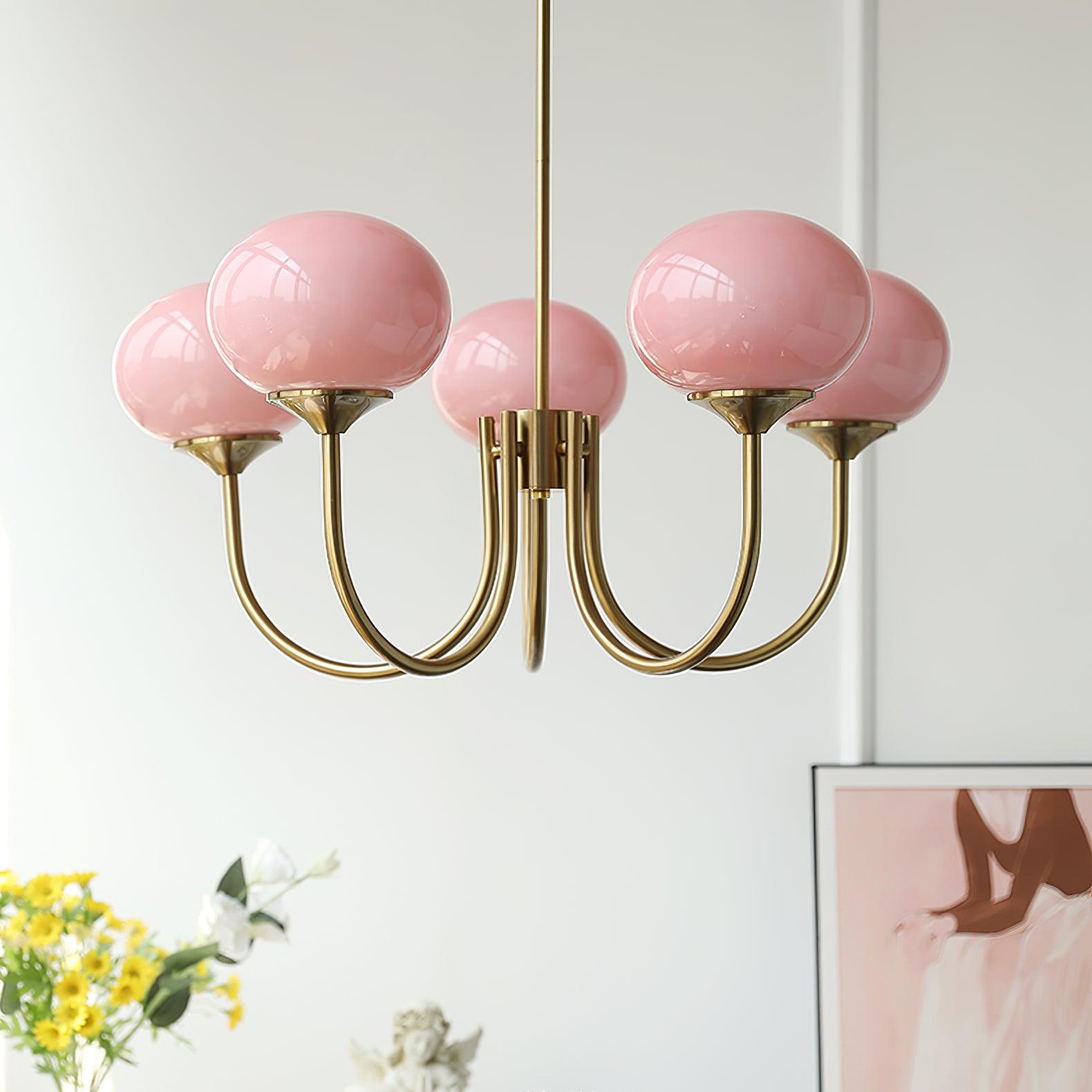 Alora Marshmallow Chandelier With Pink Glass Shades - OpalDwell
