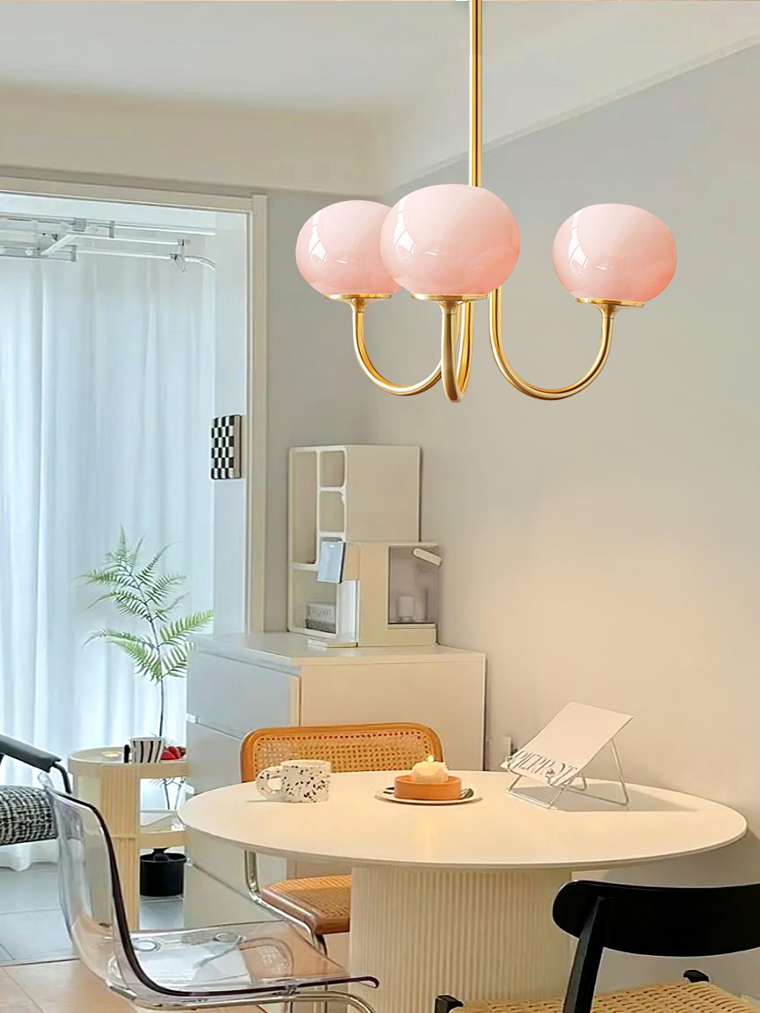 Alora Marshmallow Chandelier With Pink Glass Shades - OpalDwell