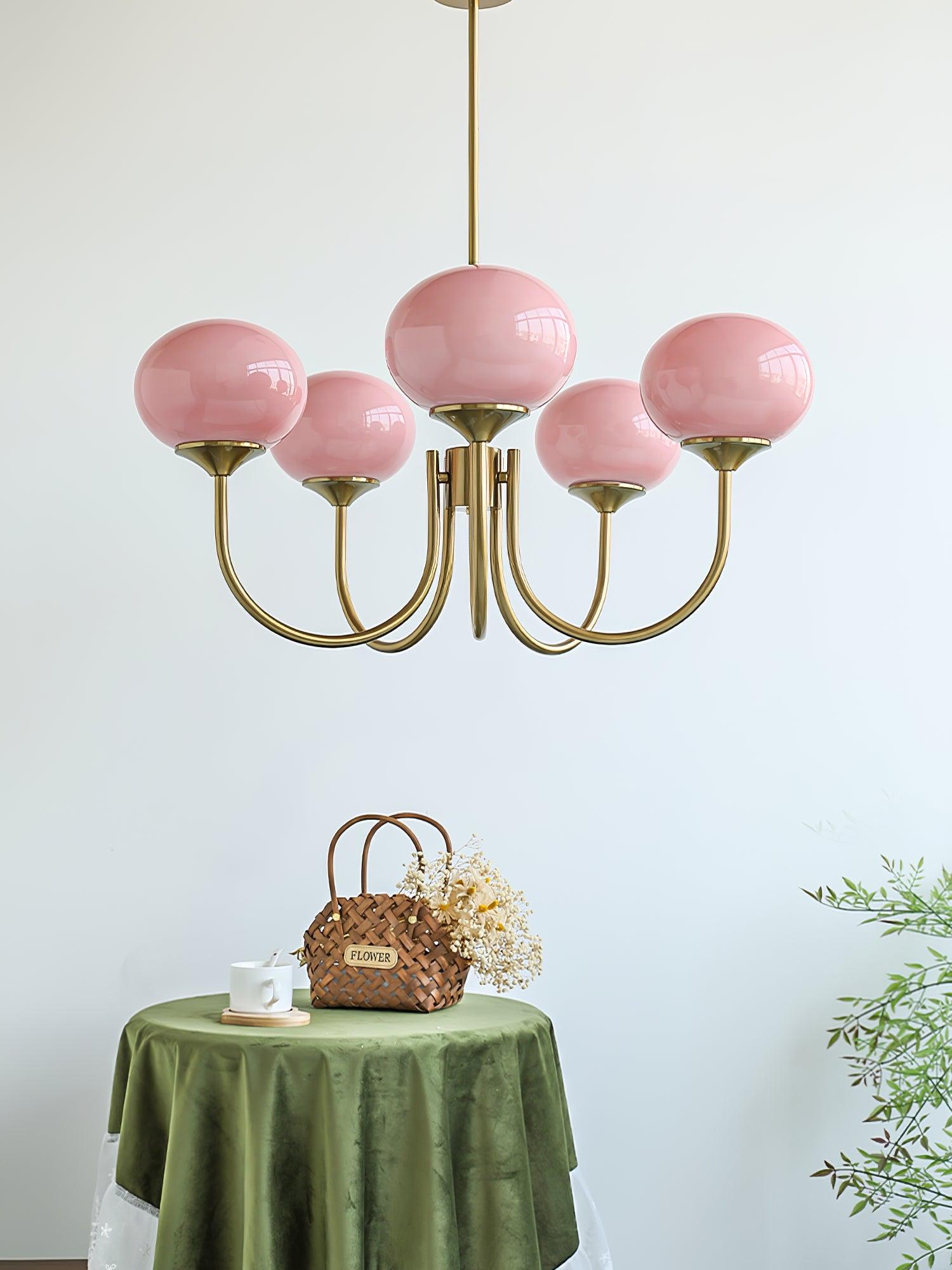 Alora Marshmallow Chandelier With Pink Glass Shades - OpalDwell