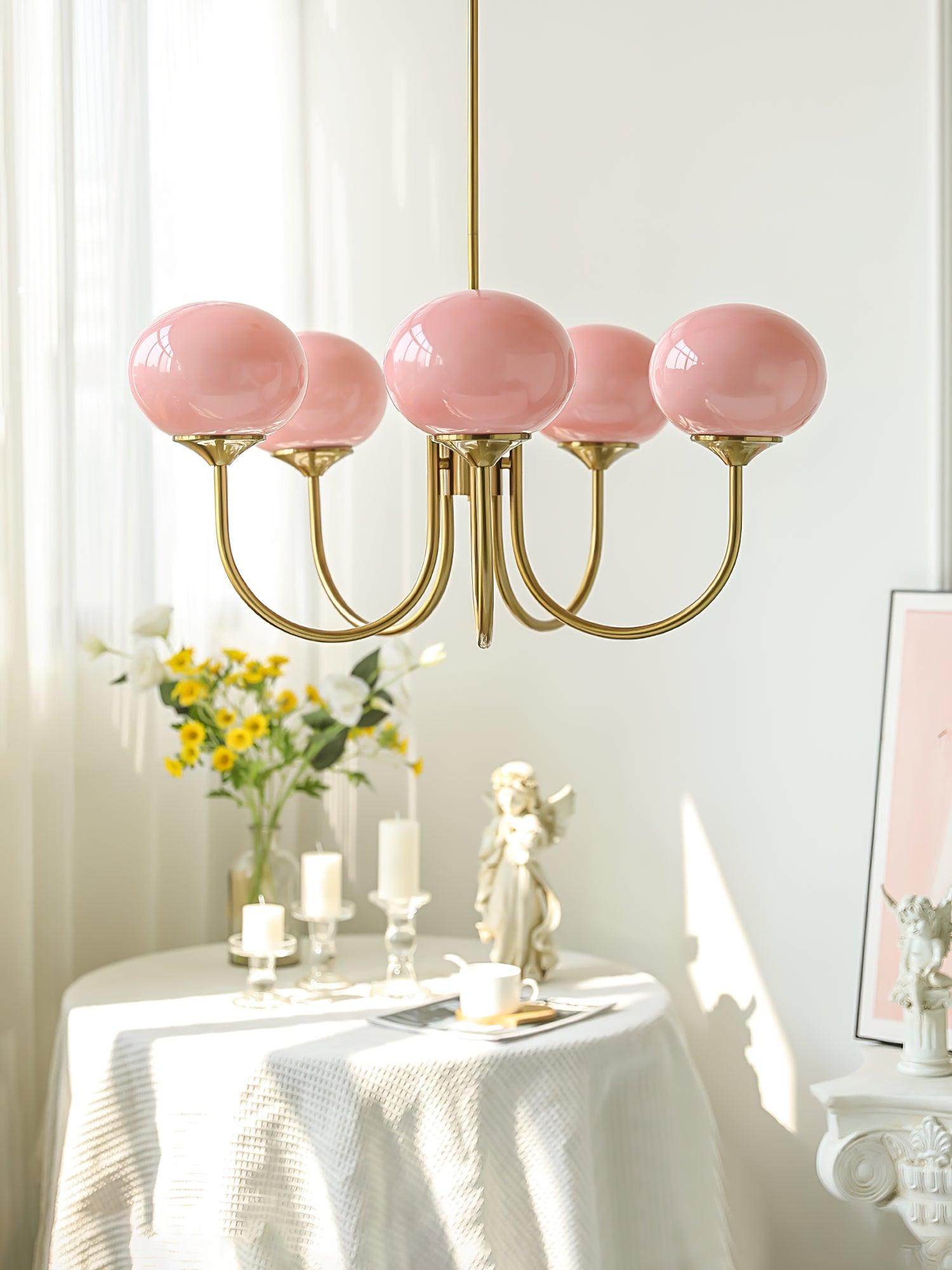 Alora Marshmallow Chandelier With Pink Glass Shades - OpalDwell