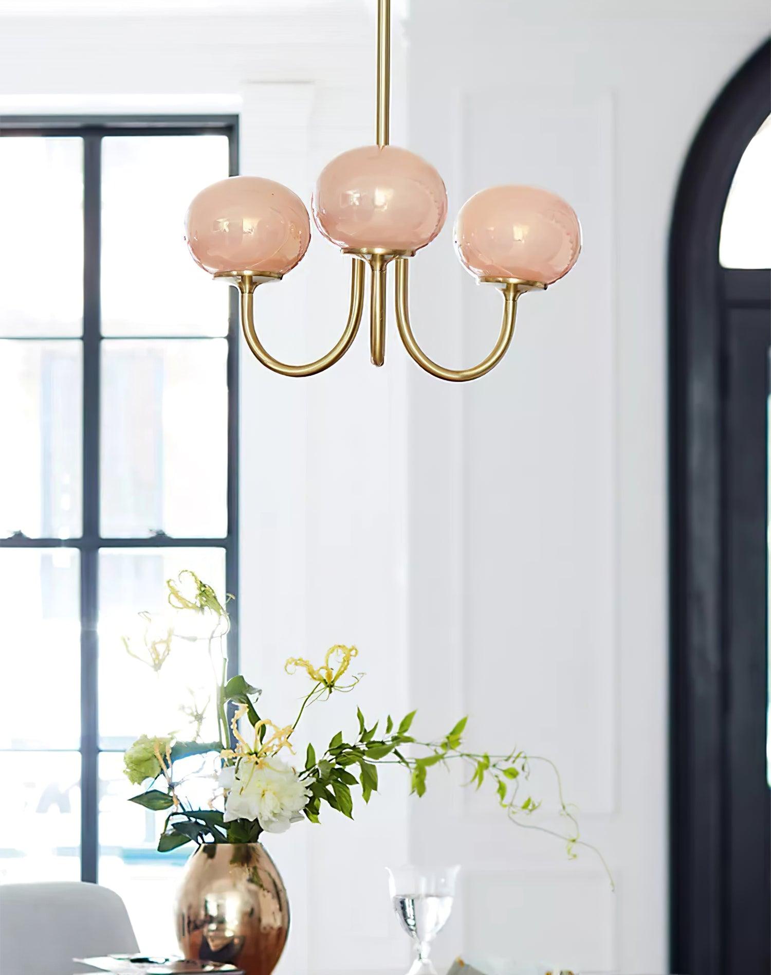 Alora Marshmallow Chandelier With Pink Glass Shades - OpalDwell