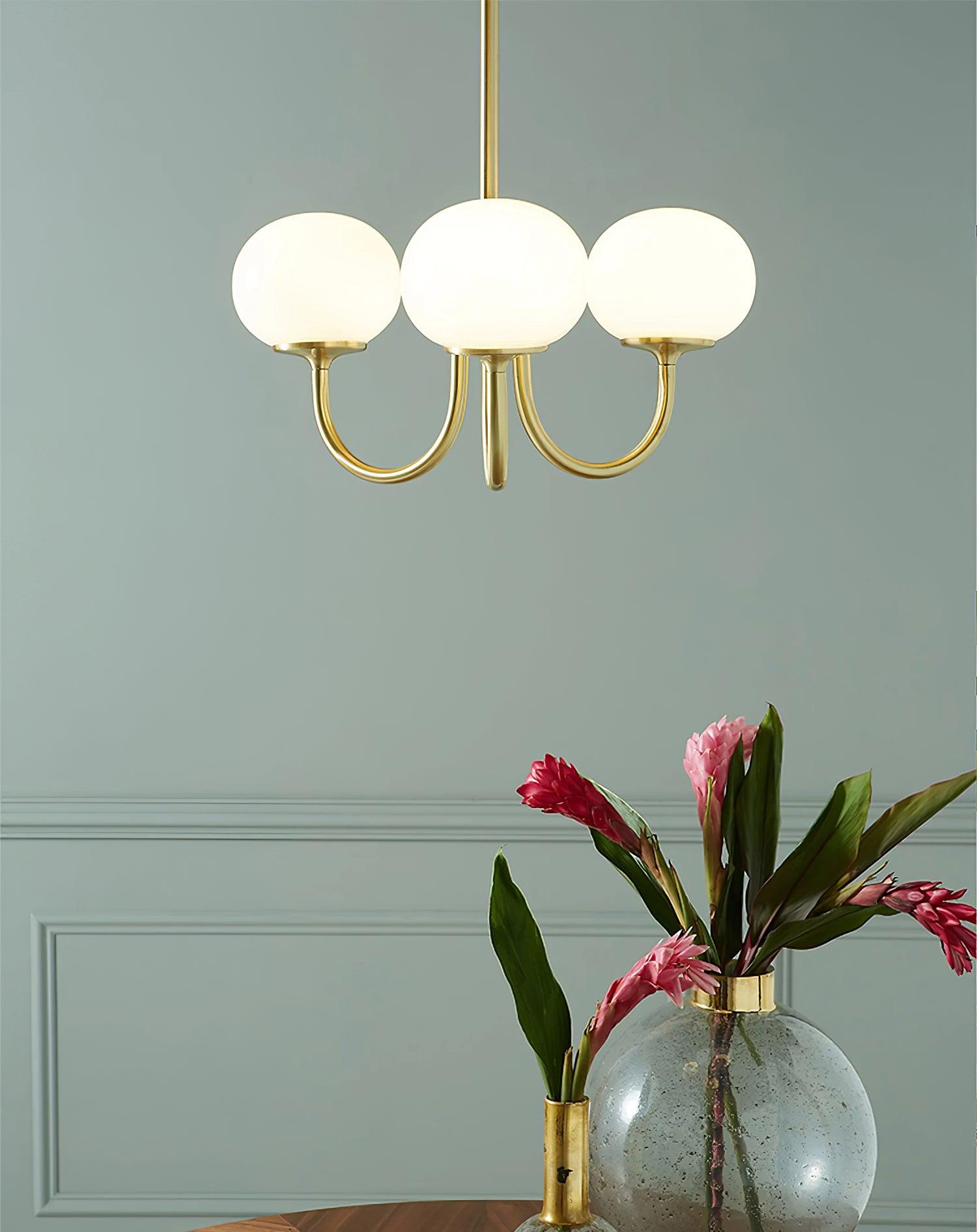 Alora Marshmallow Chandelier With Pink Glass Shades - OpalDwell