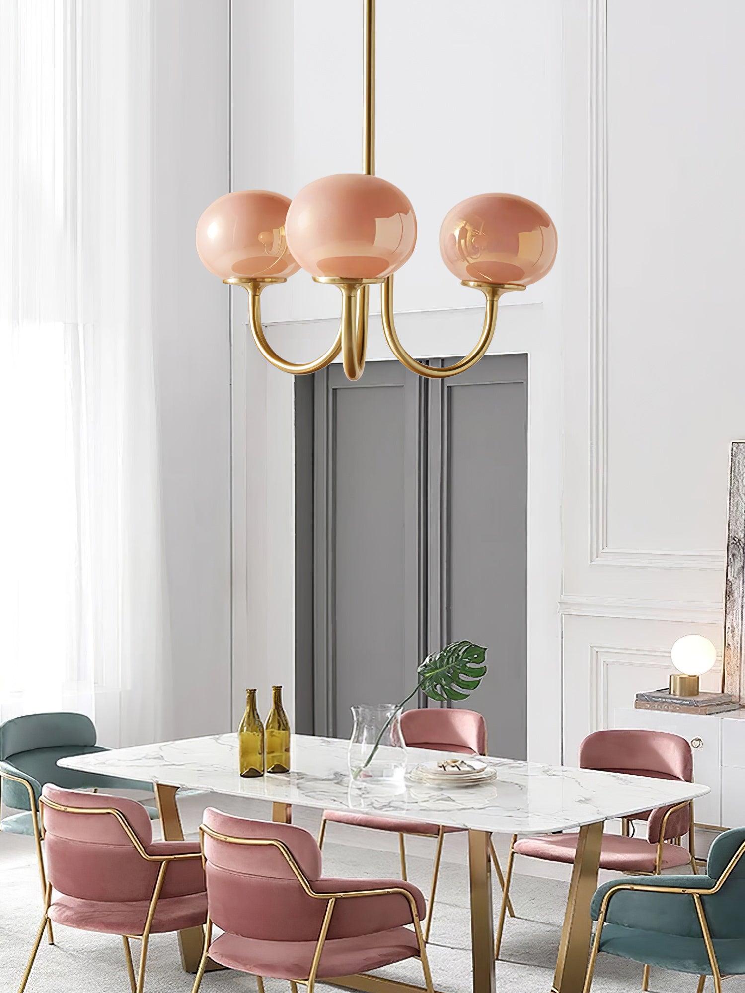 Alora Marshmallow Chandelier With Pink Glass Shades - OpalDwell