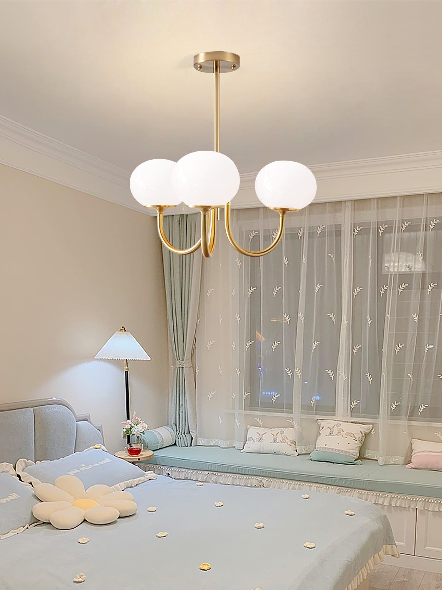 Alora Marshmallow Chandelier With Pink Glass Shades - OpalDwell