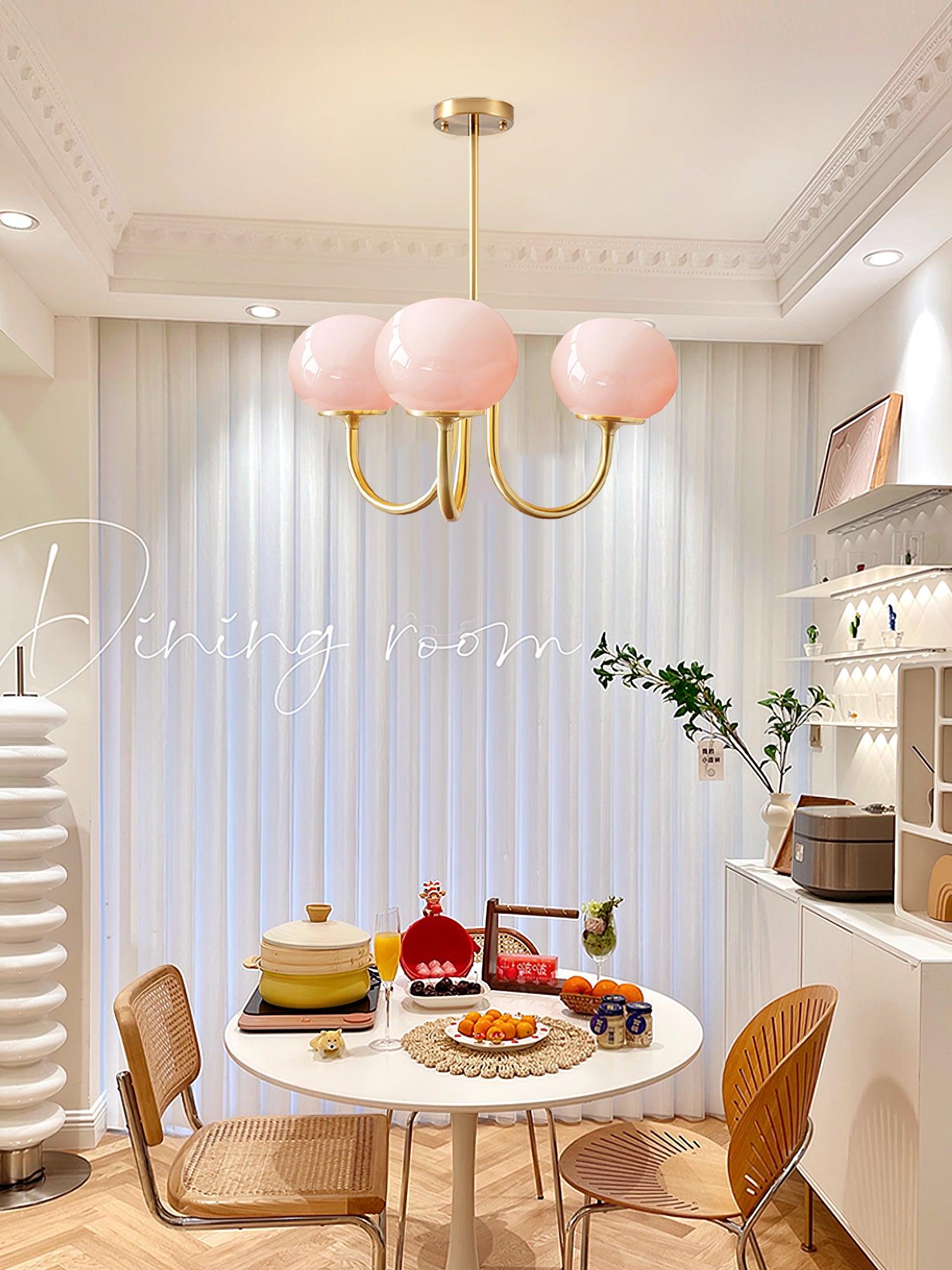 Alora Marshmallow Chandelier With Pink Glass Shades - OpalDwell