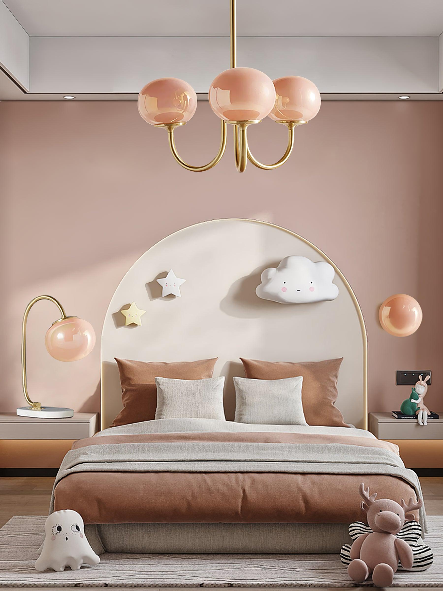 Alora Marshmallow Chandelier With Pink Glass Shades - OpalDwell