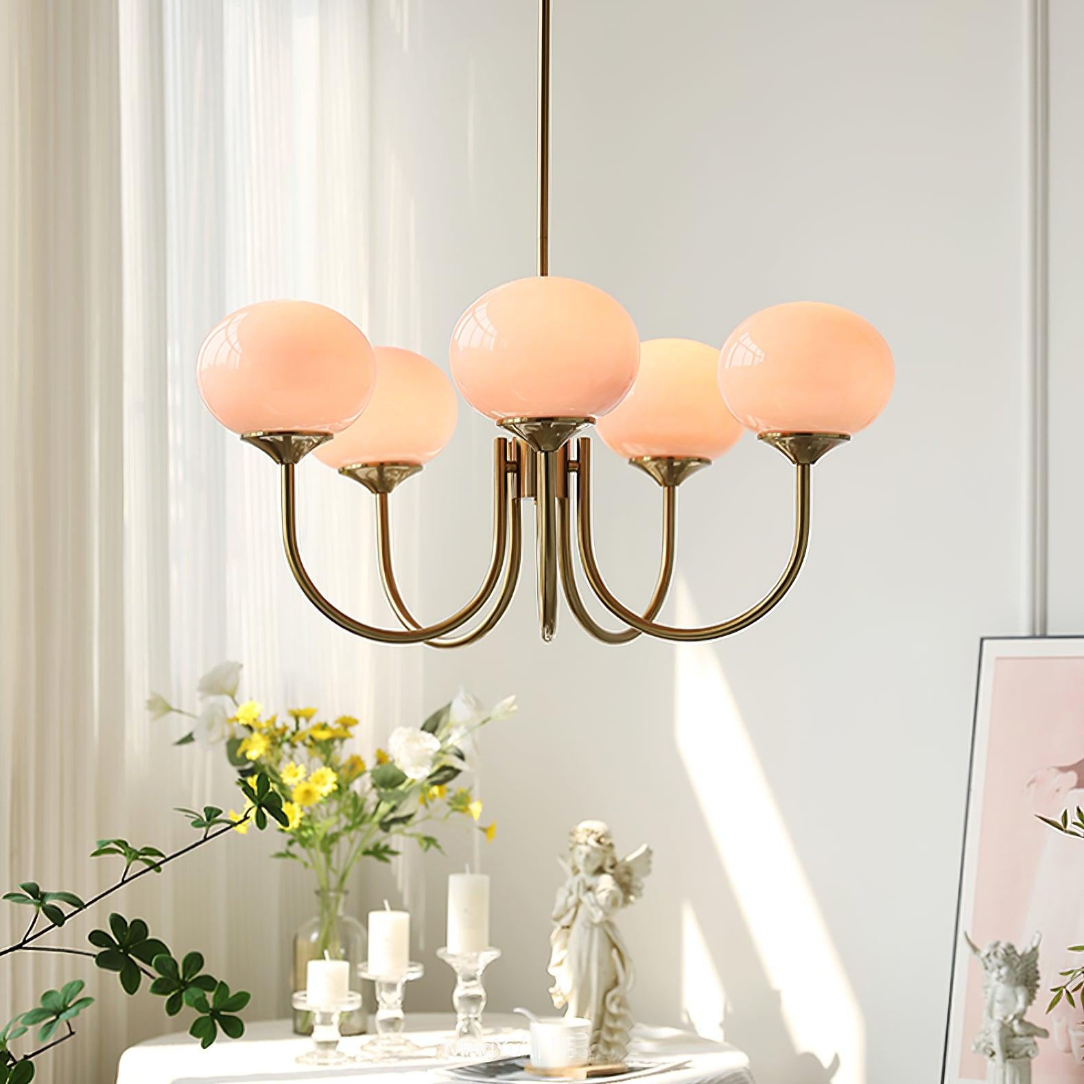 Alora Marshmallow Chandelier With Pink Glass Shades - OpalDwell