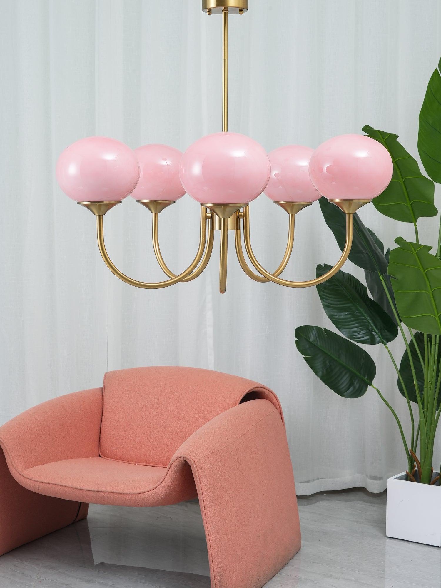 Alora Marshmallow Chandelier With Pink Glass Shades - OpalDwell