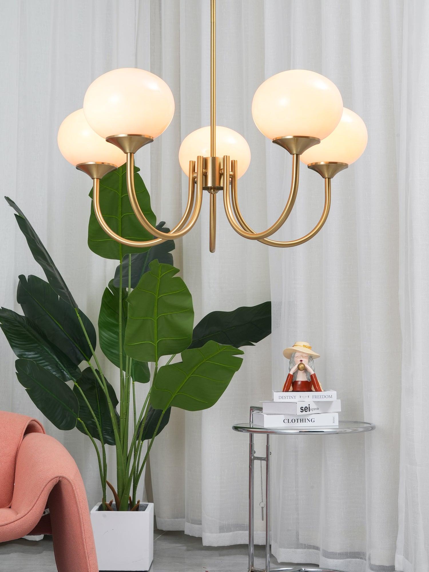 Alora Marshmallow Chandelier With Pink Glass Shades - OpalDwell